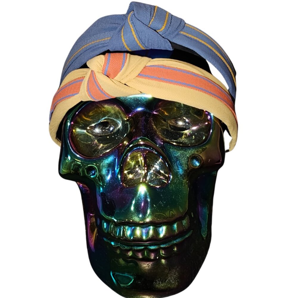 Gorgeous Girl Striped Top Knot Headband bundle 2 headbands one Denim one Yellow